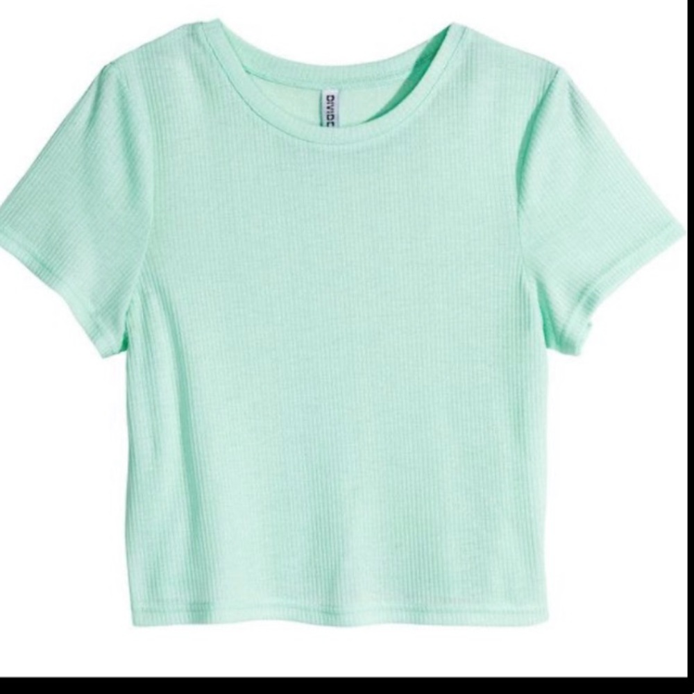 NWT HM H&M STRETCH MINT GREEN RIBBED CROP TOP XS